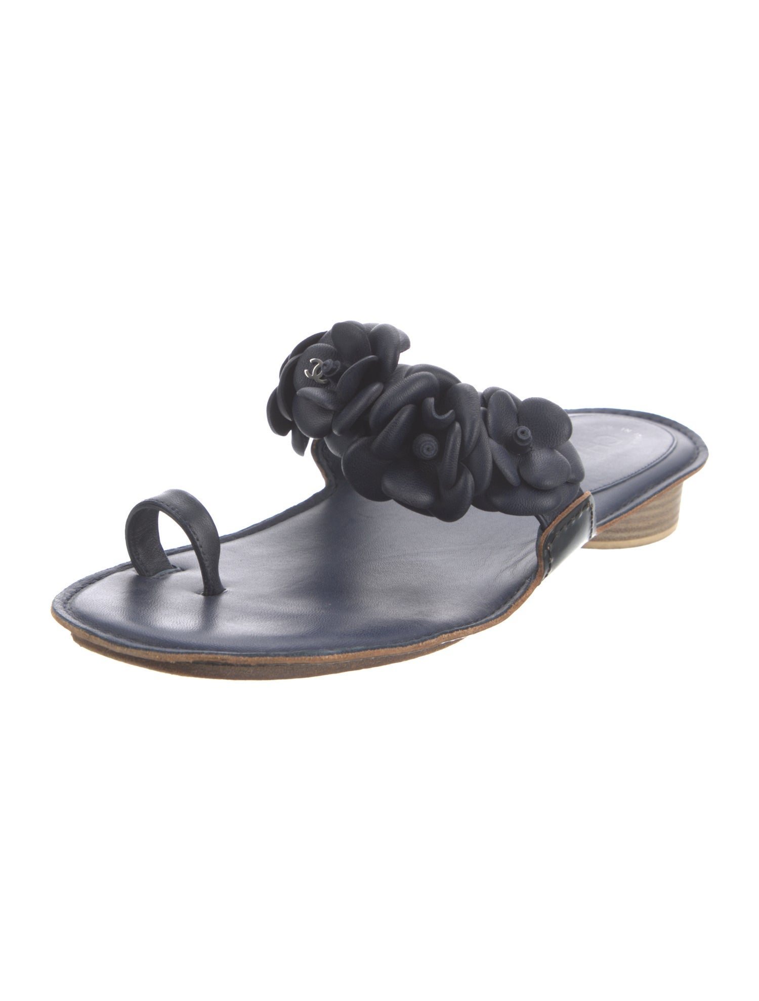 Chanel Interlocking CC Logo Leather Slides