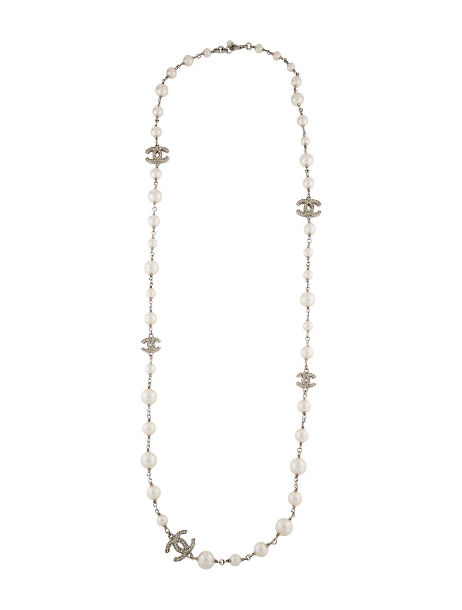 Chanel Faux Pearl & Strass CC Station Necklace