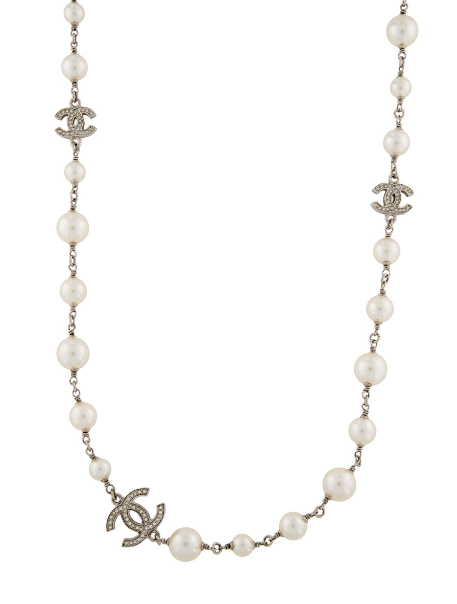 Chanel Faux Pearl & Strass CC Station Necklace