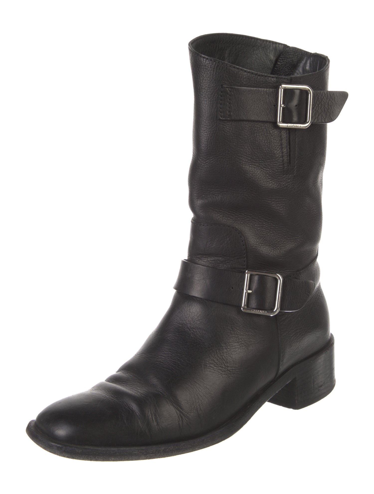 Chanel Interlocking CC Logo Leather Moto Boots