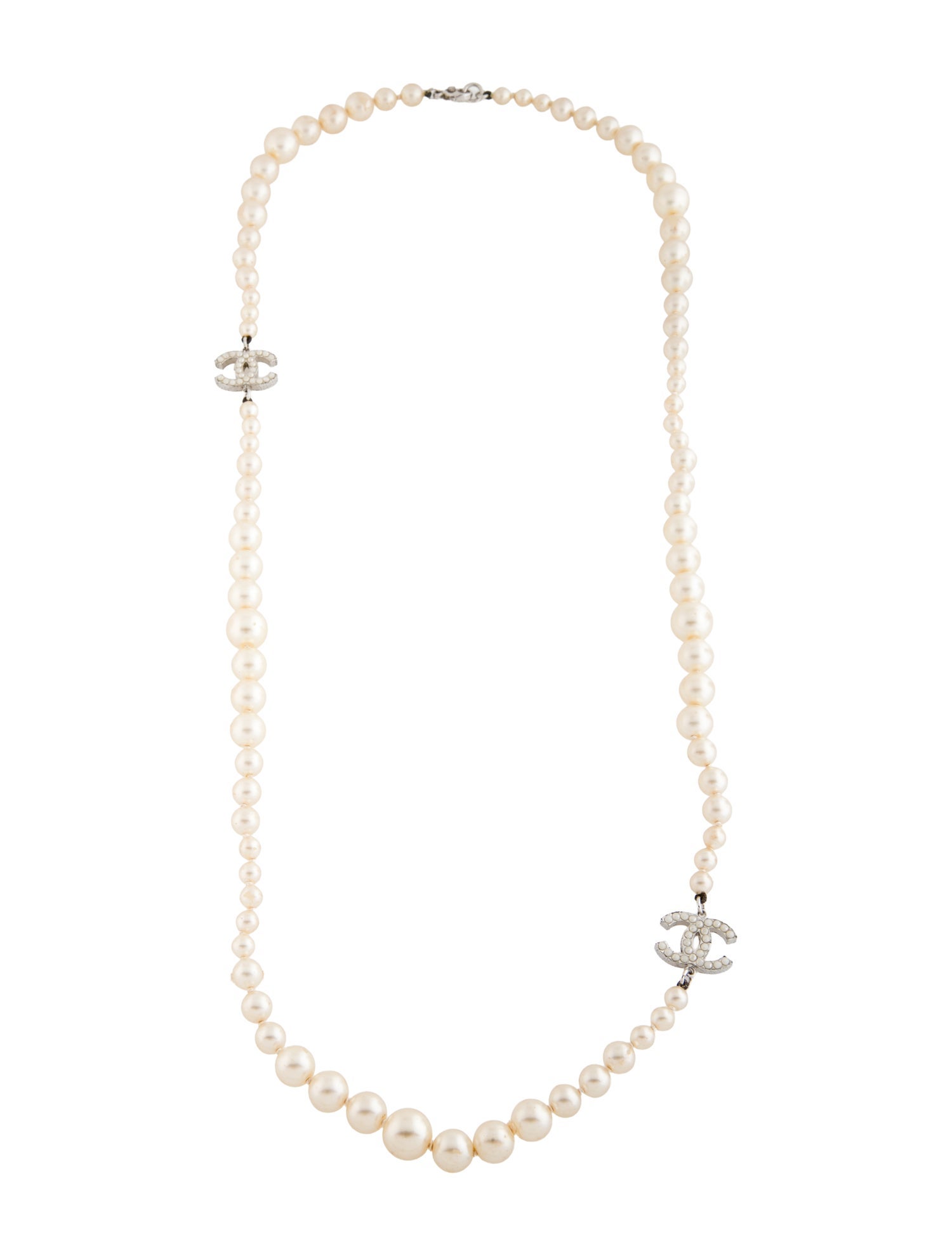 Chanel Faux Pearl CC Bead Strand Necklace