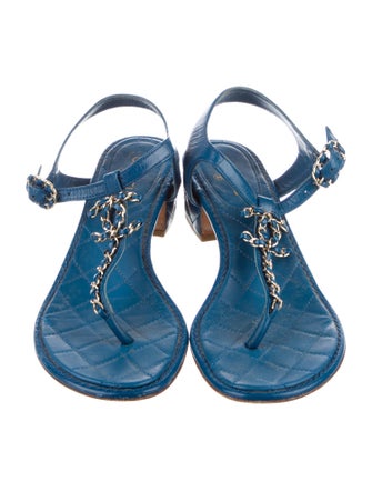 Chanel Interlocking CC Logo Leather T-Strap Sandals
