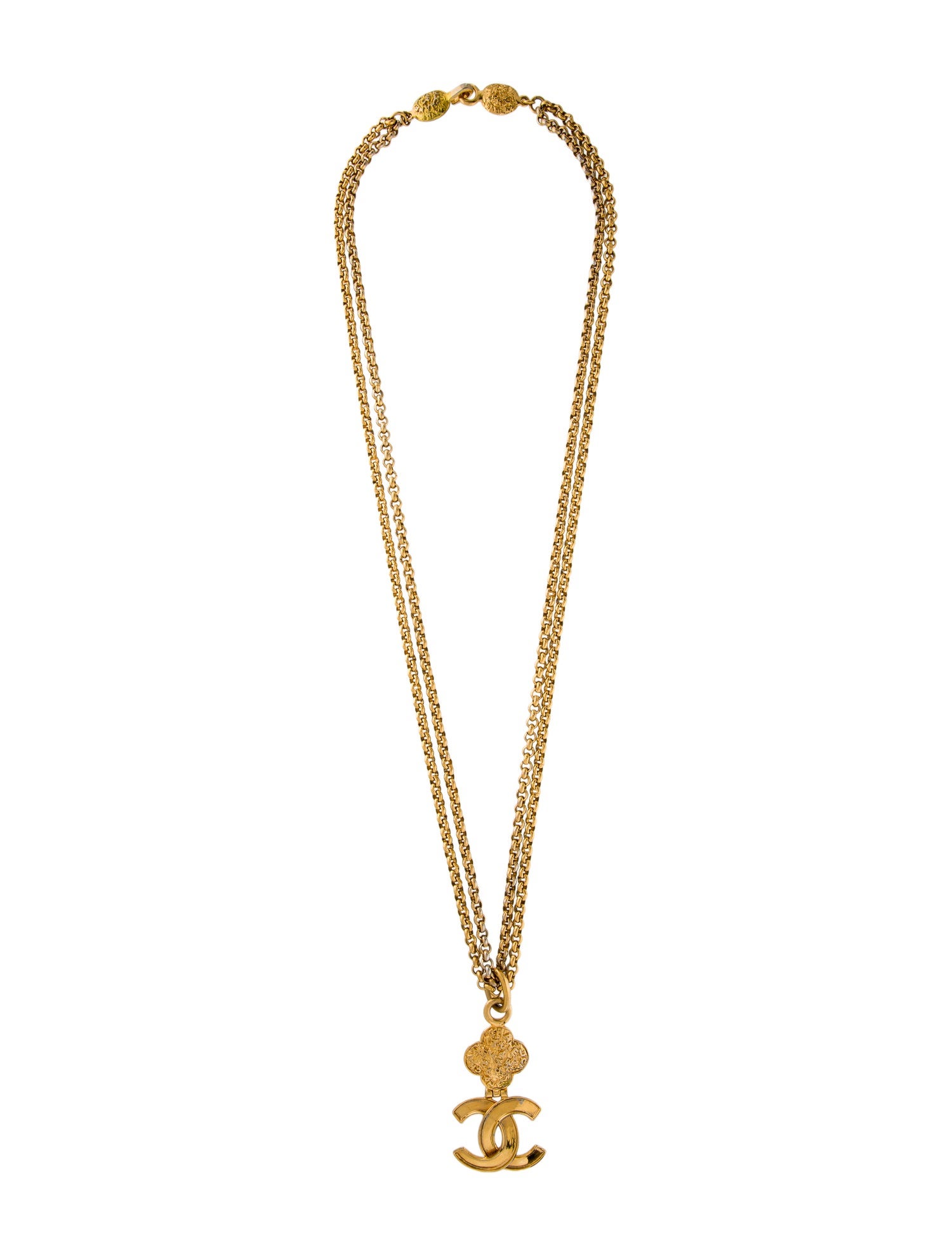 Chanel Vintage Double Strand CC Logo Pendant Necklace