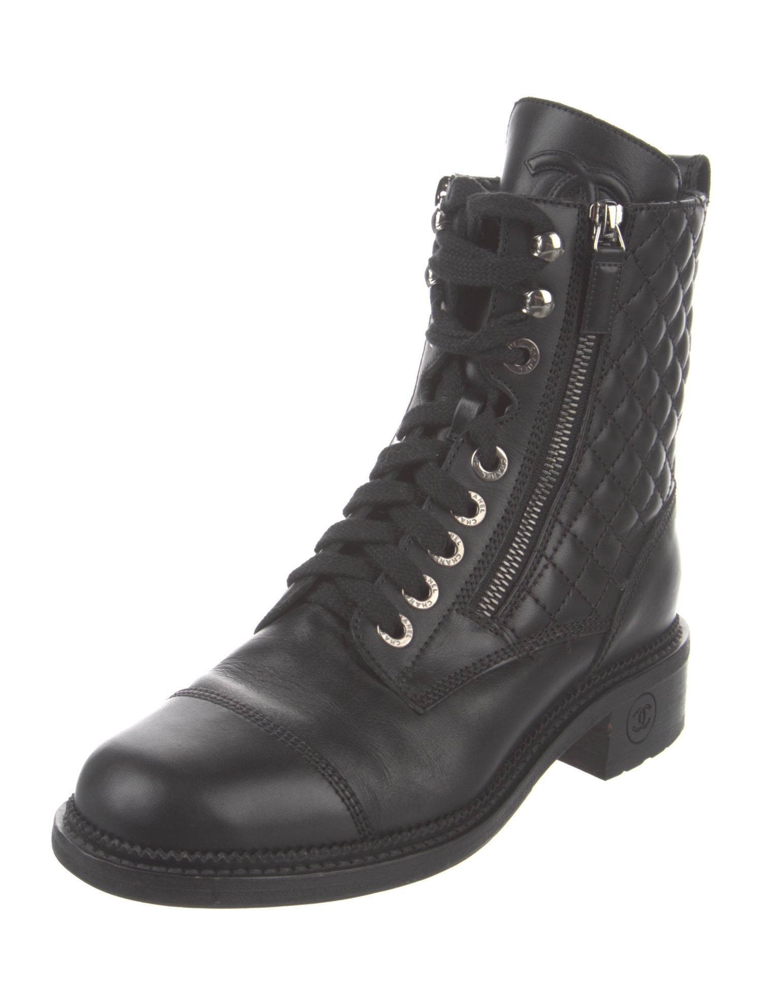 Chanel Interlocking CC Logo Leather Combat Boots