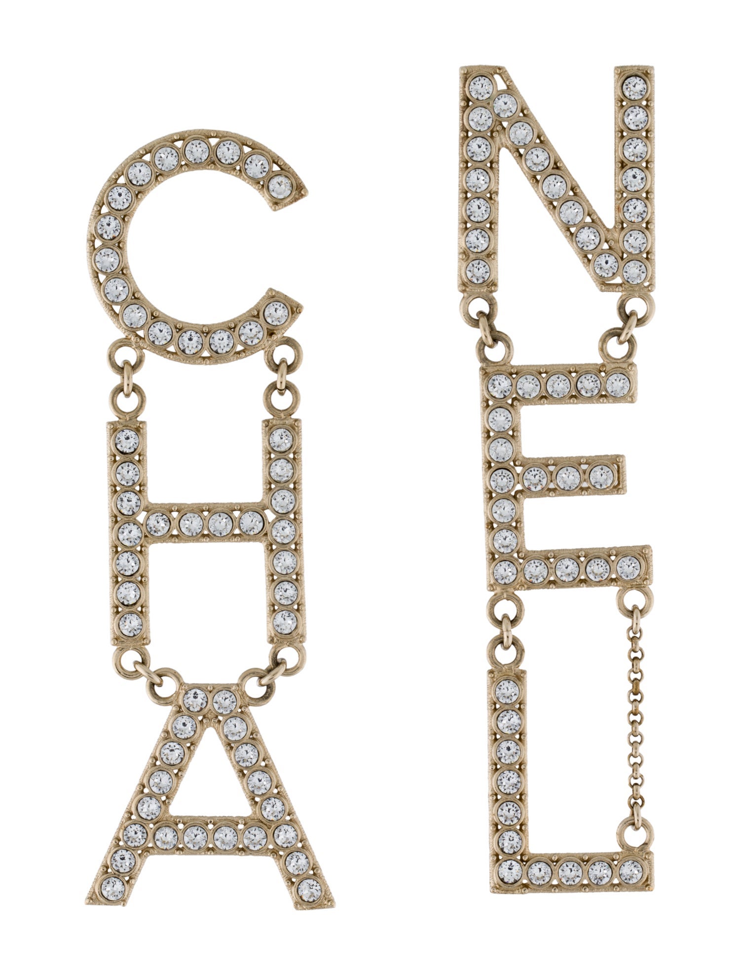 Chanel Strass 'CHA-NEL' Drop Earrings