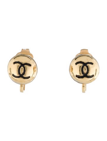 Chanel Drop Vintage Enamel CC Logo Clip-On Earrings