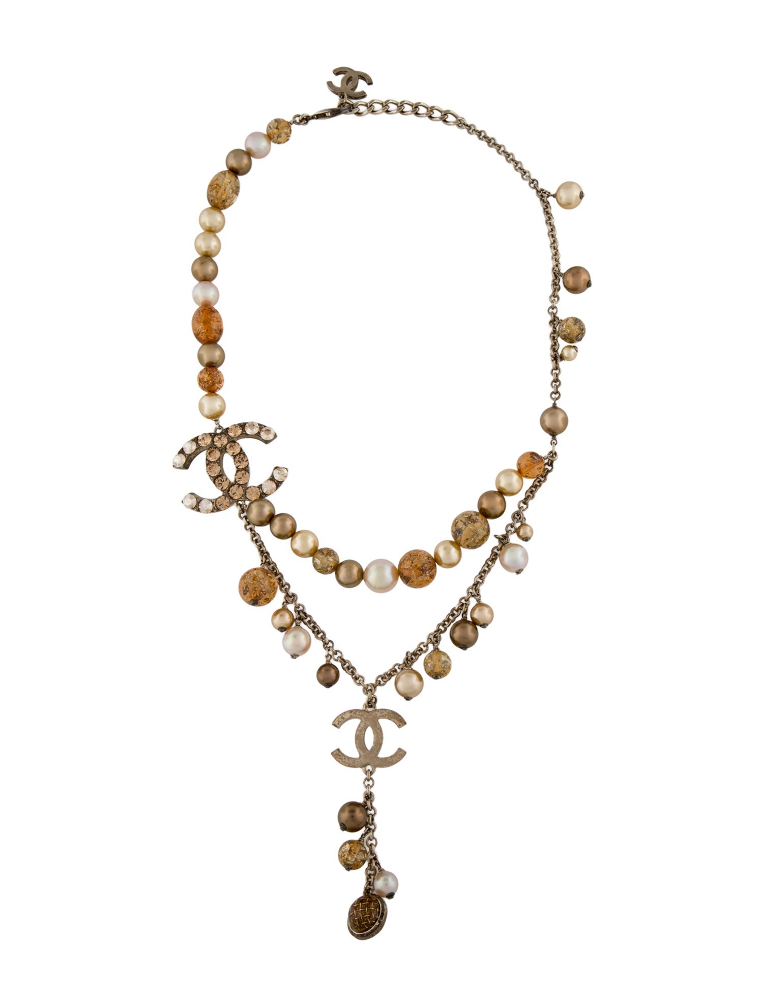 Chanel Faux Pearl, Resin Bead & Strass CC Lavalier Necklace