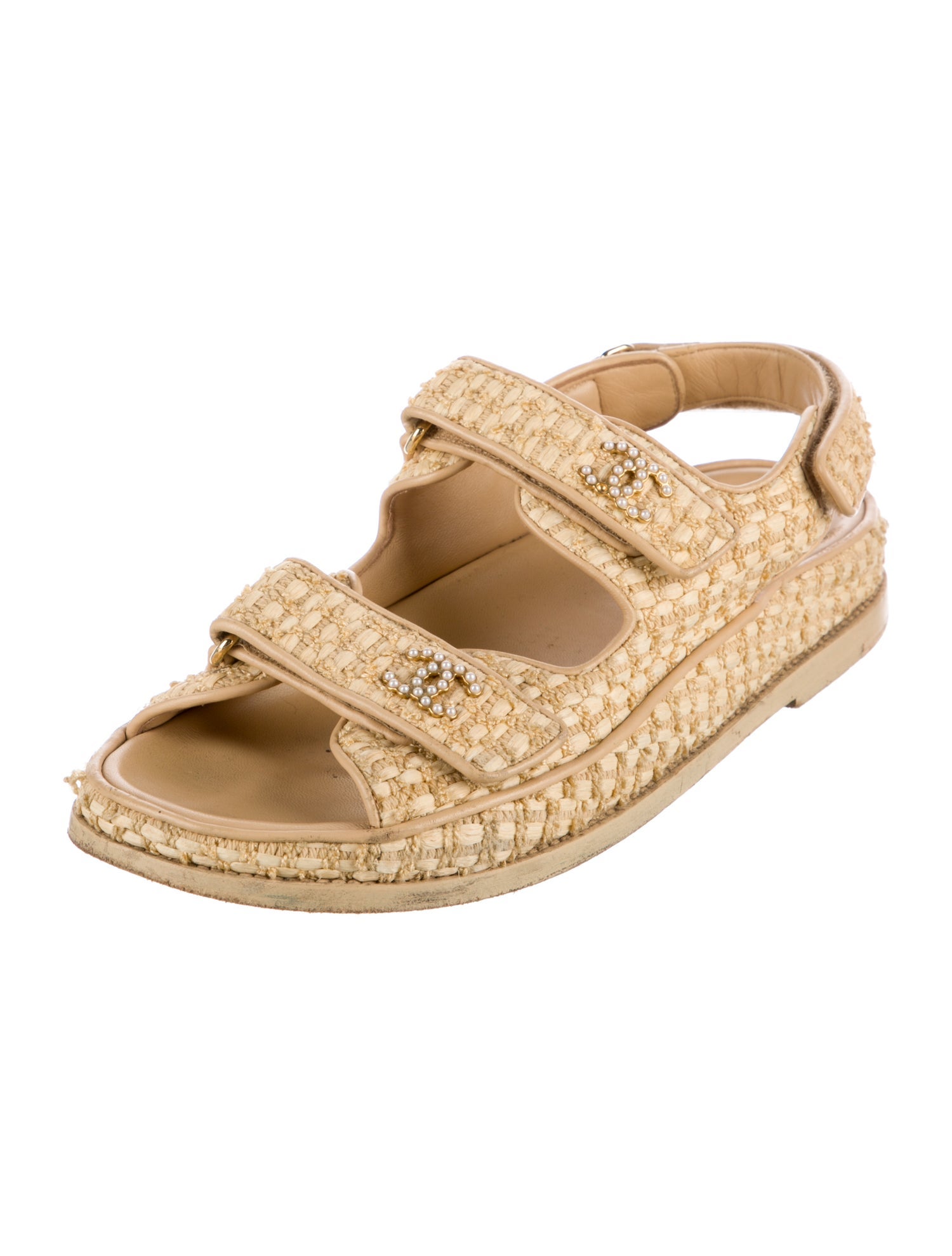 Chanel Interlocking CC Logo Raffia Espadrilles