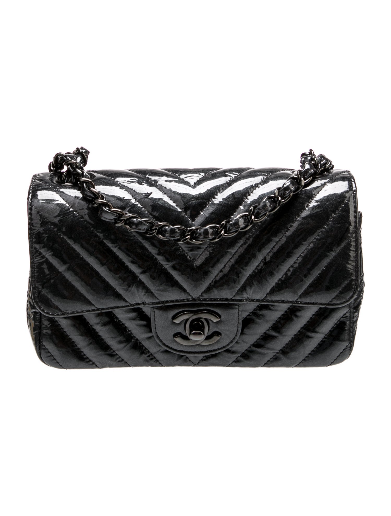 Chanel Chevron Classic So Black Rectangular Mini Flap Bag
