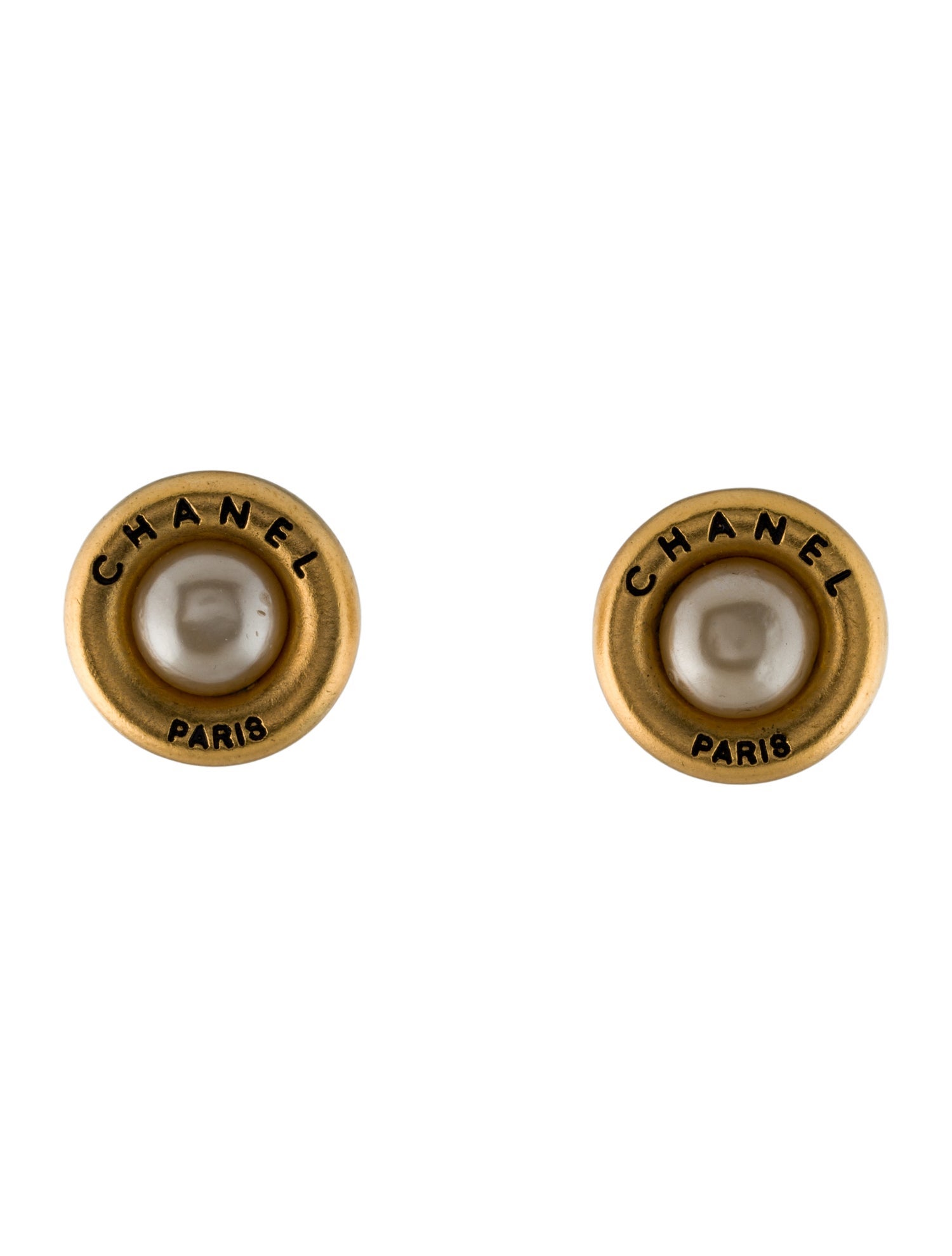 Chanel Vintage Faux Pearl Logo Clip-On Earrings