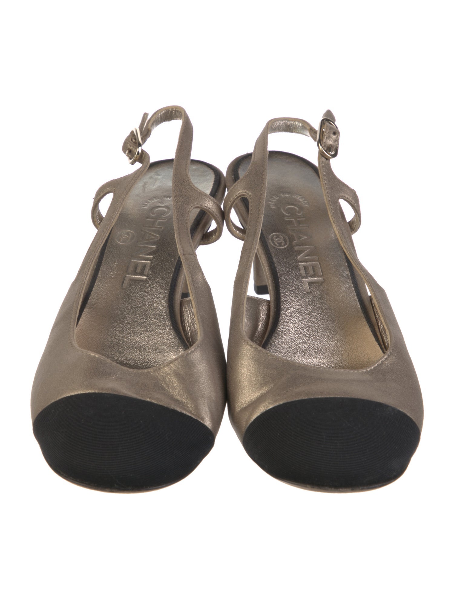 Chanel Interlocking CC Logo Leather Slingback Pumps