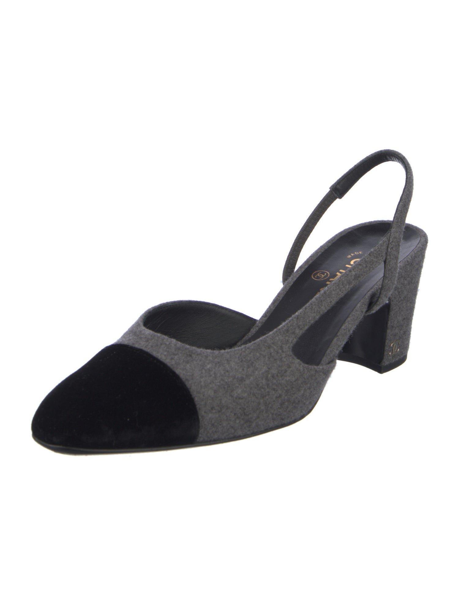 Chanel Interlocking CC Logo Wool Slingback Pumps