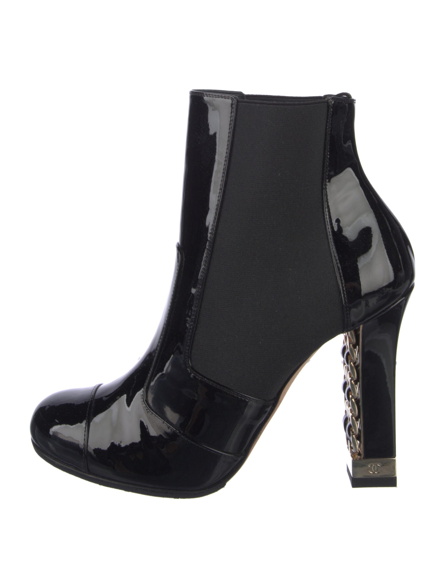 Chanel Interlocking CC Logo Patent Leather Chelsea Boots