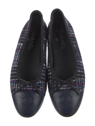 Chanel Interlocking CC Logo Tweed Flats