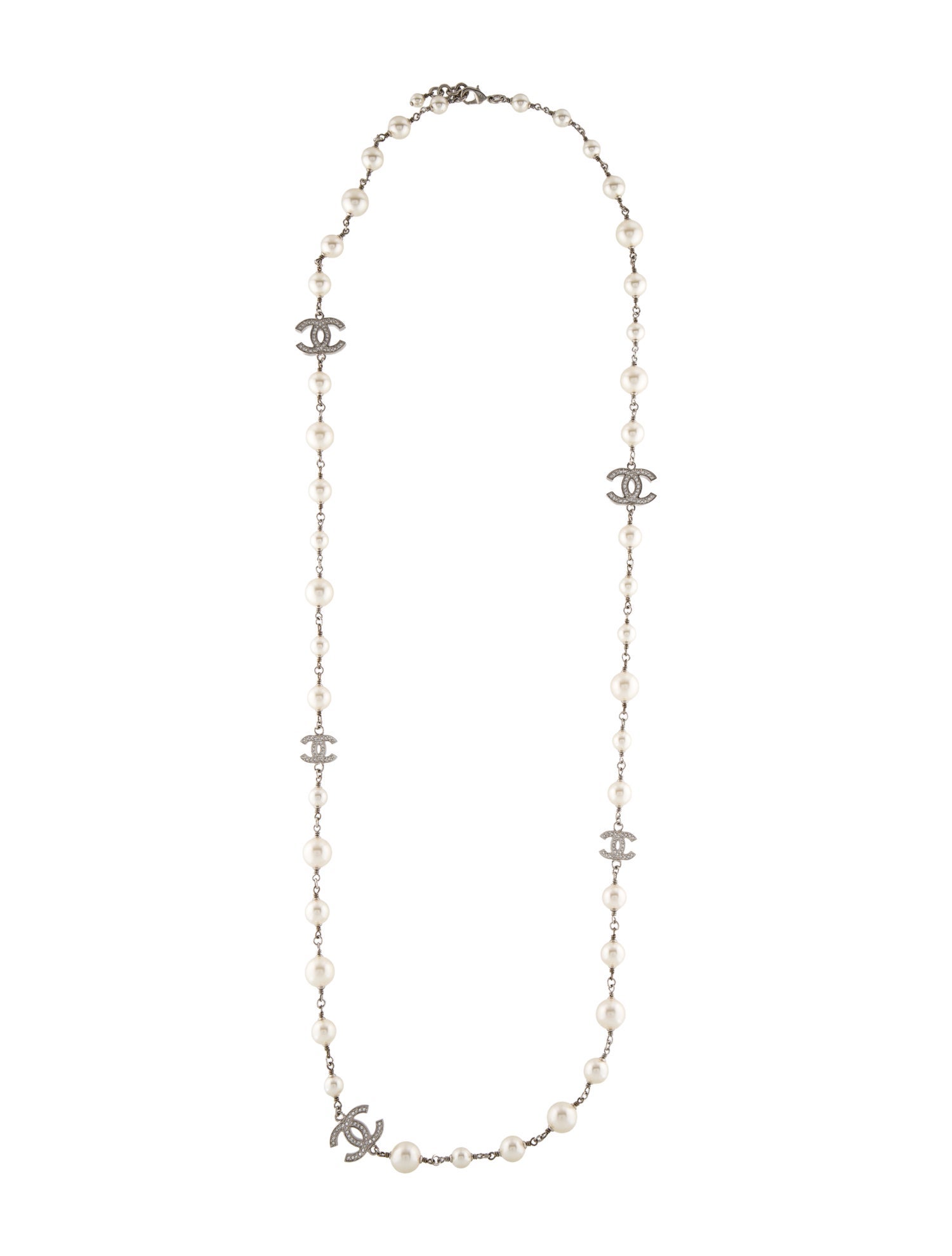 Chanel Faux Pearl & Strass CC Station Necklace