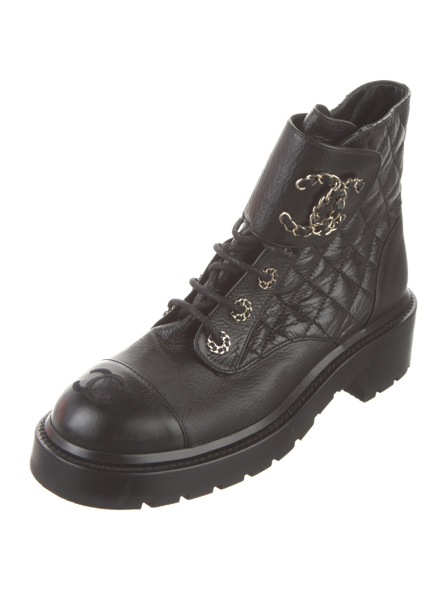 Chanel Interlocking CC Logo Leather Combat Boots
