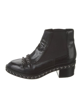 Chanel Interlocking CC Logo Patent Leather Chelsea Boots