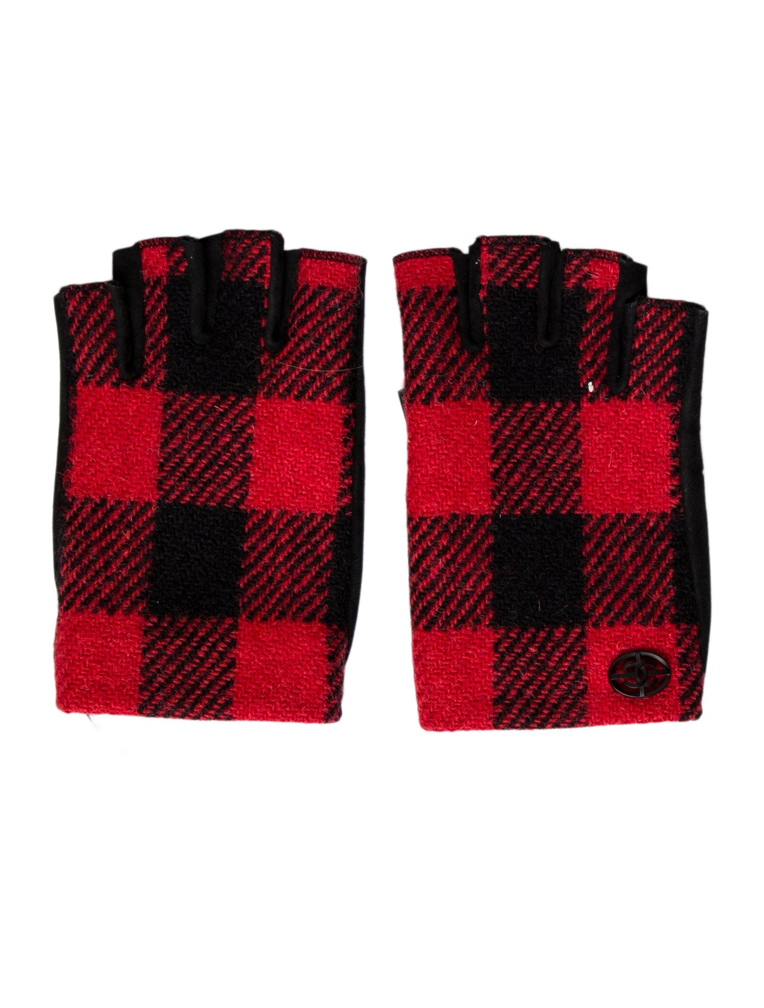 Chanel Wool Suede Plaid Fingerless Gloves