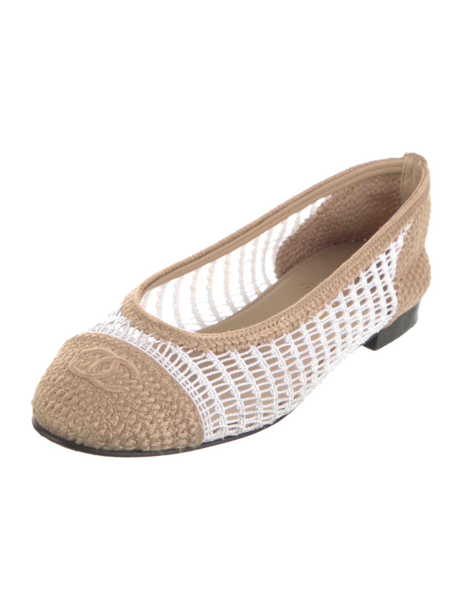 Chanel Interlocking CC Logo Raffia Ballet Flats