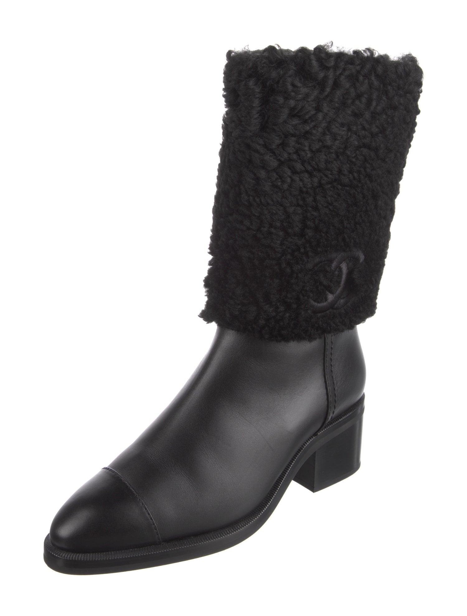 Chanel Interlocking CC Logo Leather Rain Boots