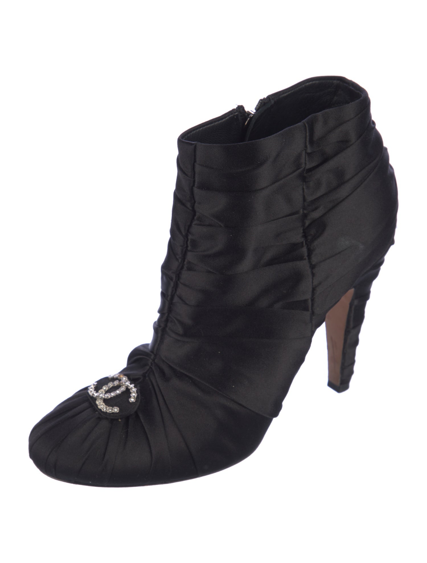 Chanel Interlocking CC Logo Satin Lace-Up Boots