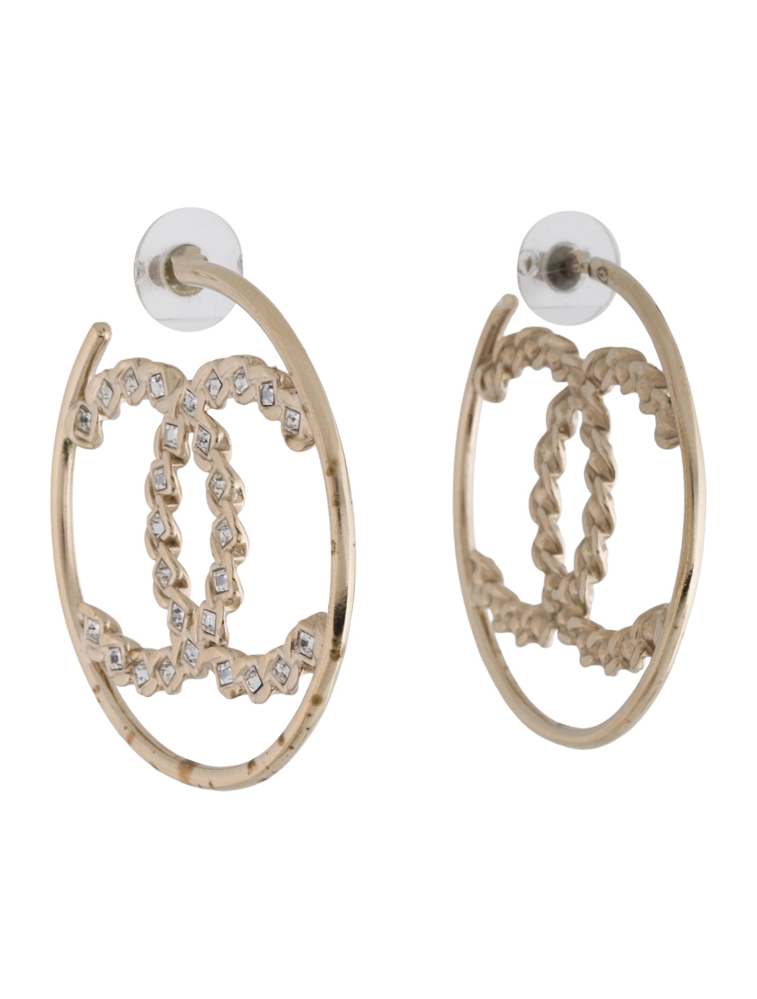 Chanel 2019 Strass CC Hoop Earrings