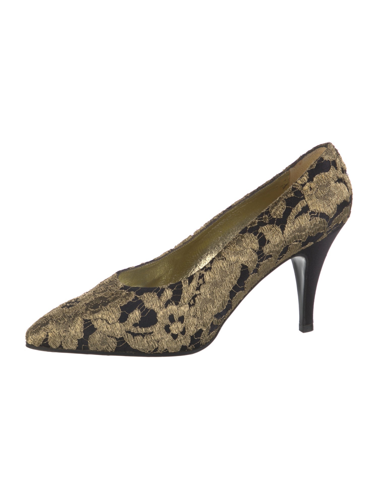 Chanel Floral Print Lace Trim Embellishment Pumps