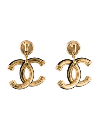 Chanel 2022 Leather CC Camellia Drop Earrings