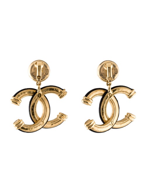 Chanel 2022 Leather CC Camellia Drop Earrings