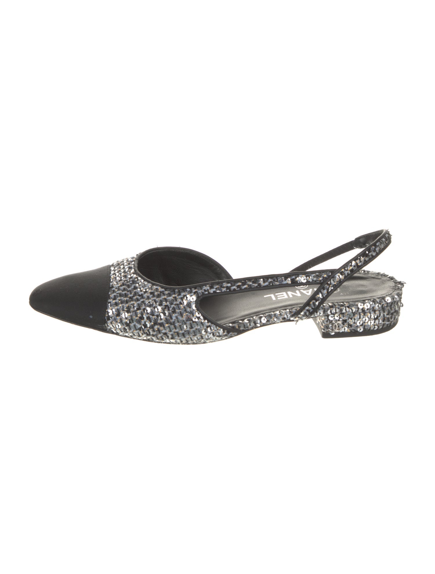 Chanel Interlocking CC Logo Sequins Slingback Flats