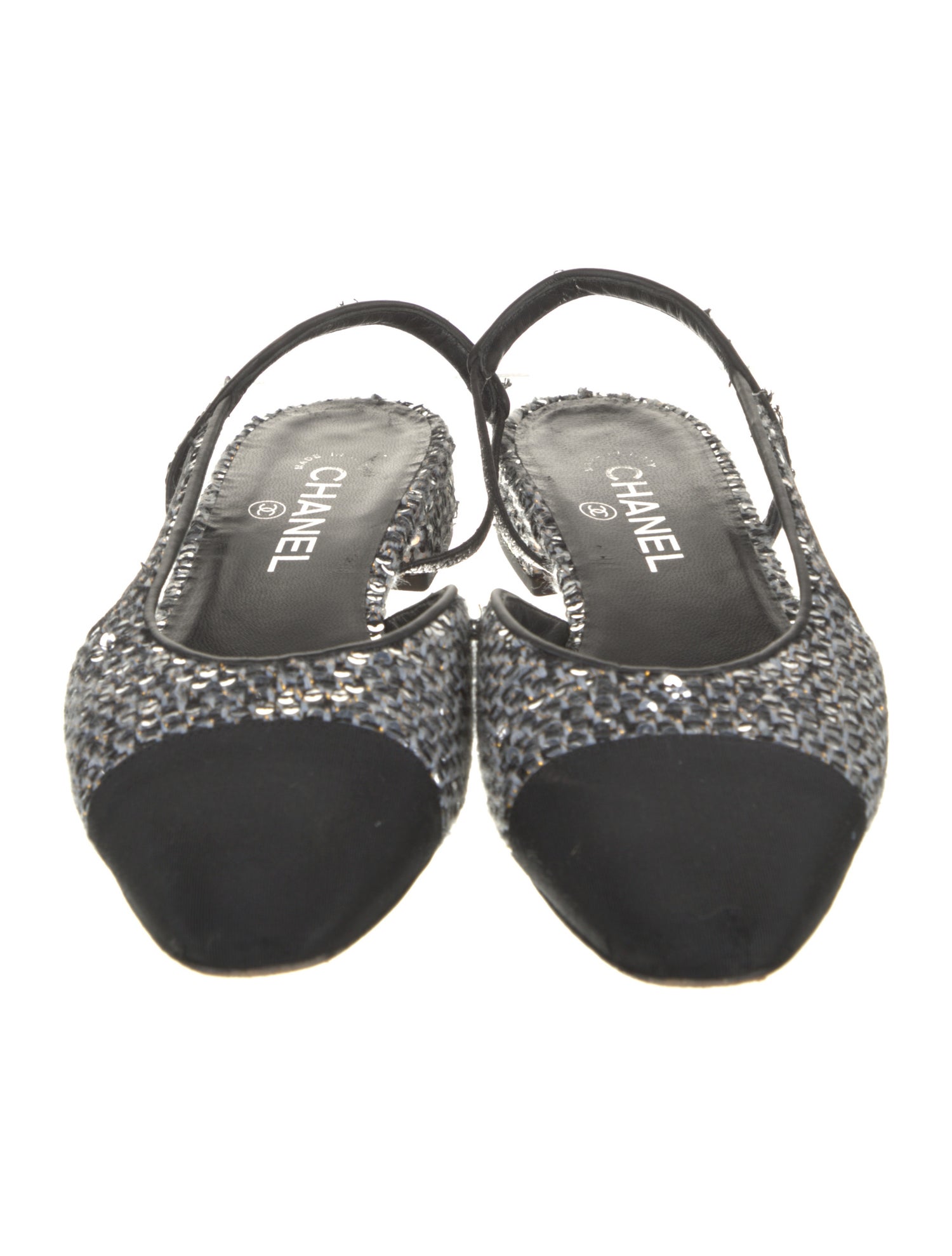 Chanel Interlocking CC Logo Sequins Slingback Flats