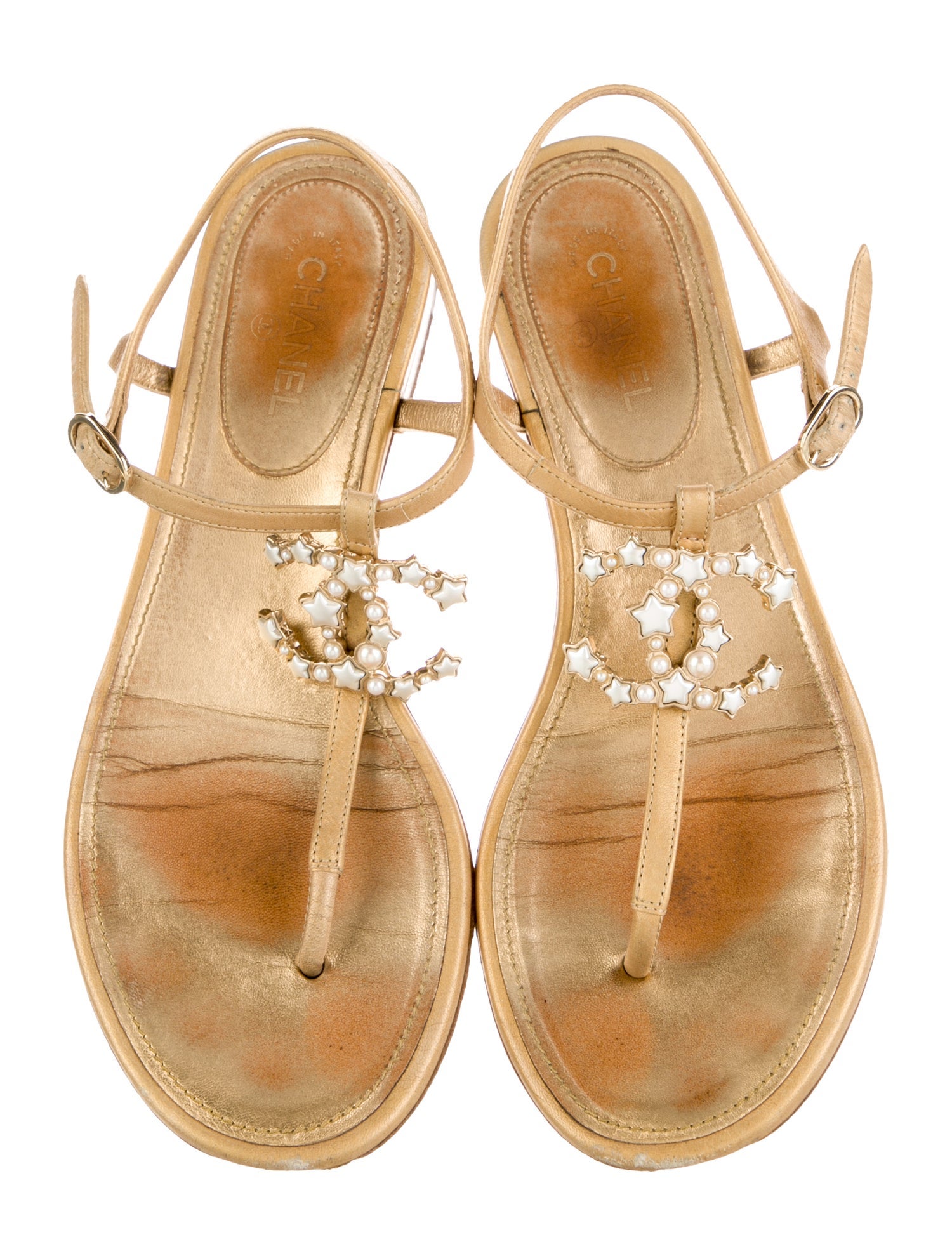 Chanel Interlocking CC Logo Leather T-Strap Sandals