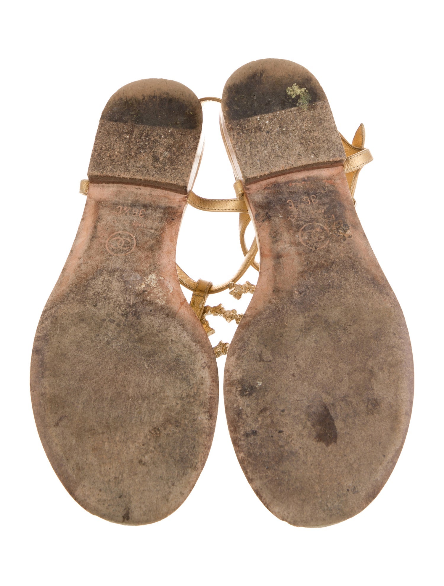 Chanel Interlocking CC Logo Leather T-Strap Sandals