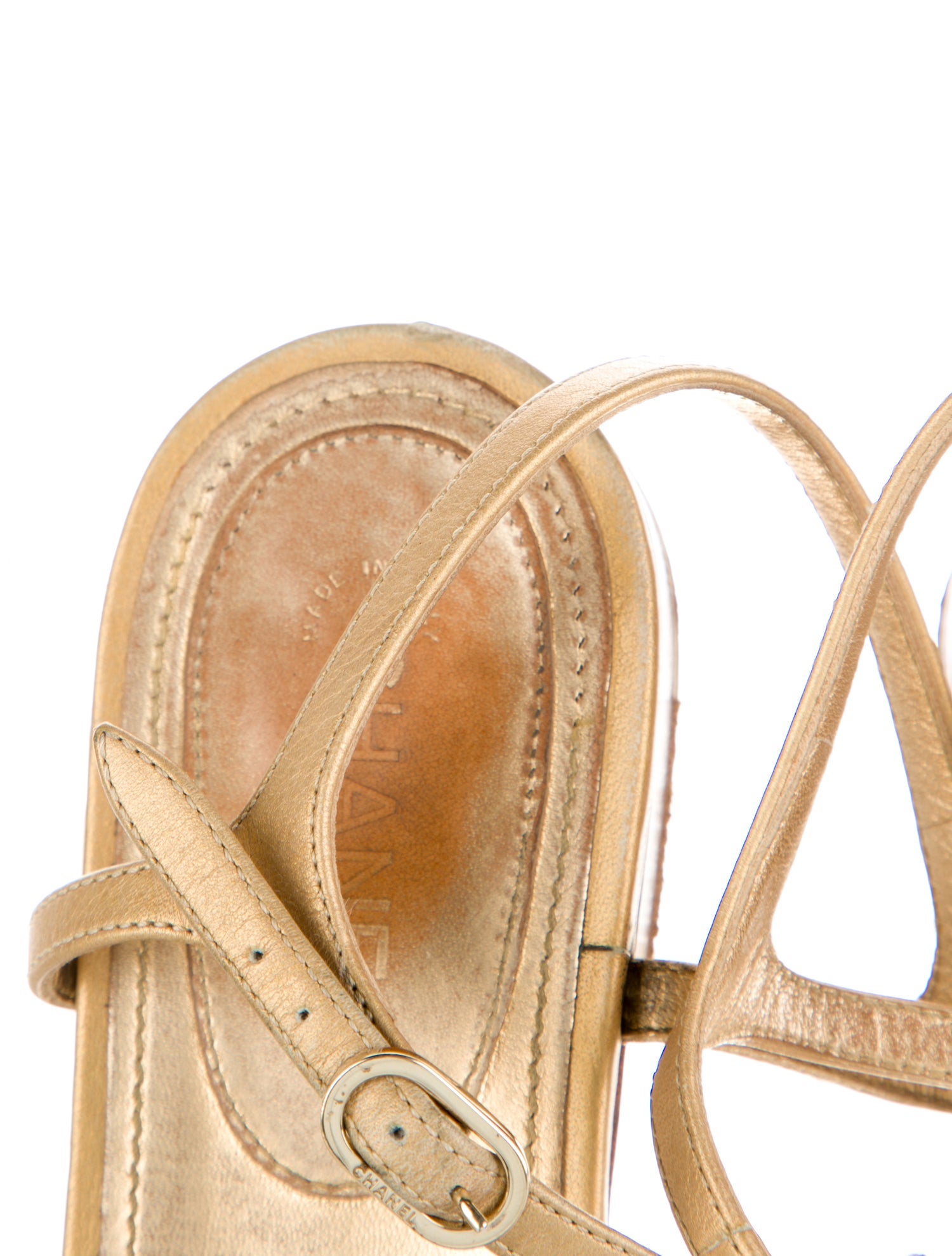 Chanel Interlocking CC Logo Leather T-Strap Sandals