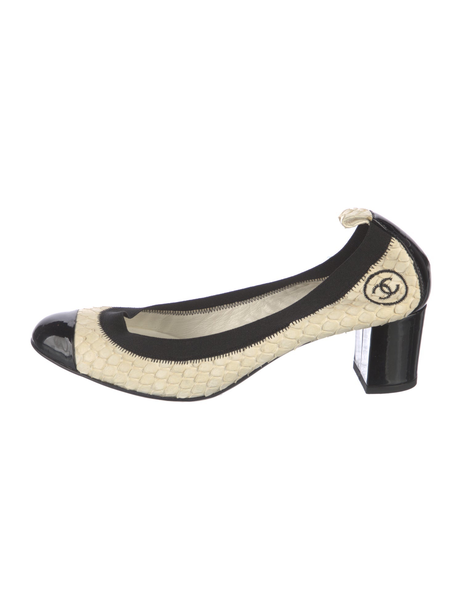Chanel Interlocking CC Logo Snakeskin Slingback Pumps