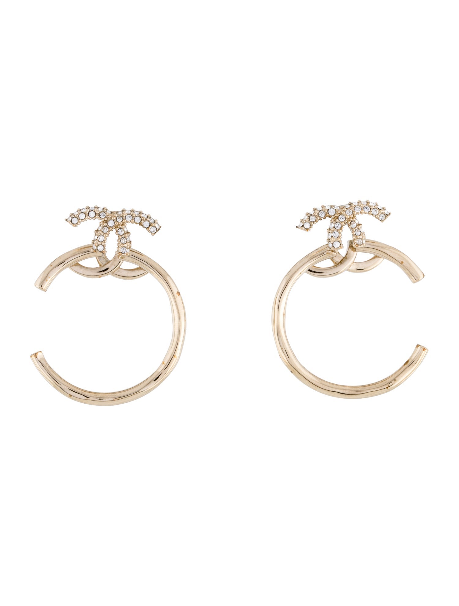 Chanel 2022 Strass CC Hoop Earrings