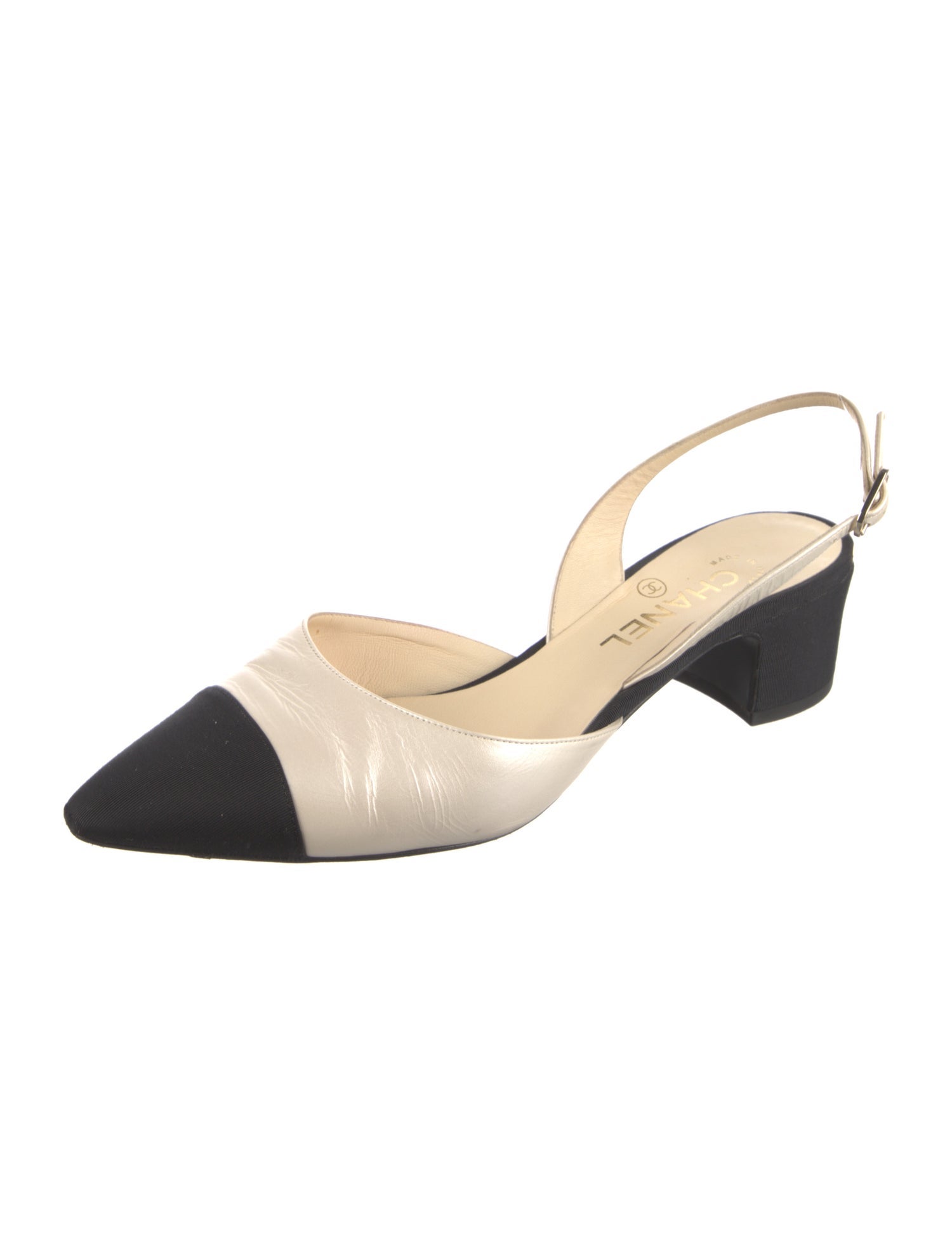 Chanel Interlocking CC Logo Leather Slingback Pumps