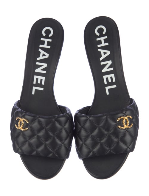 Chanel Interlocking CC Logo Lambskin Slides