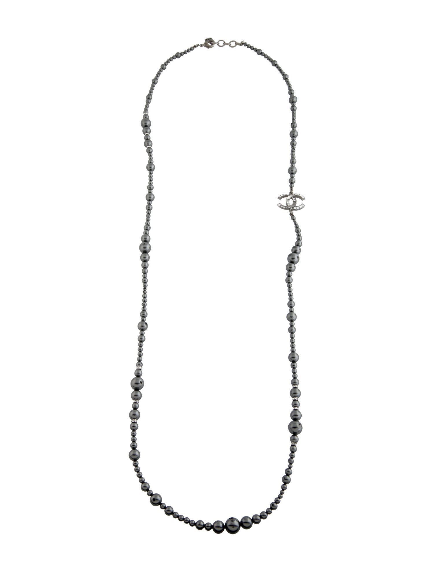 Chanel Faux Pearl & Strass CC Bead Strand Necklace