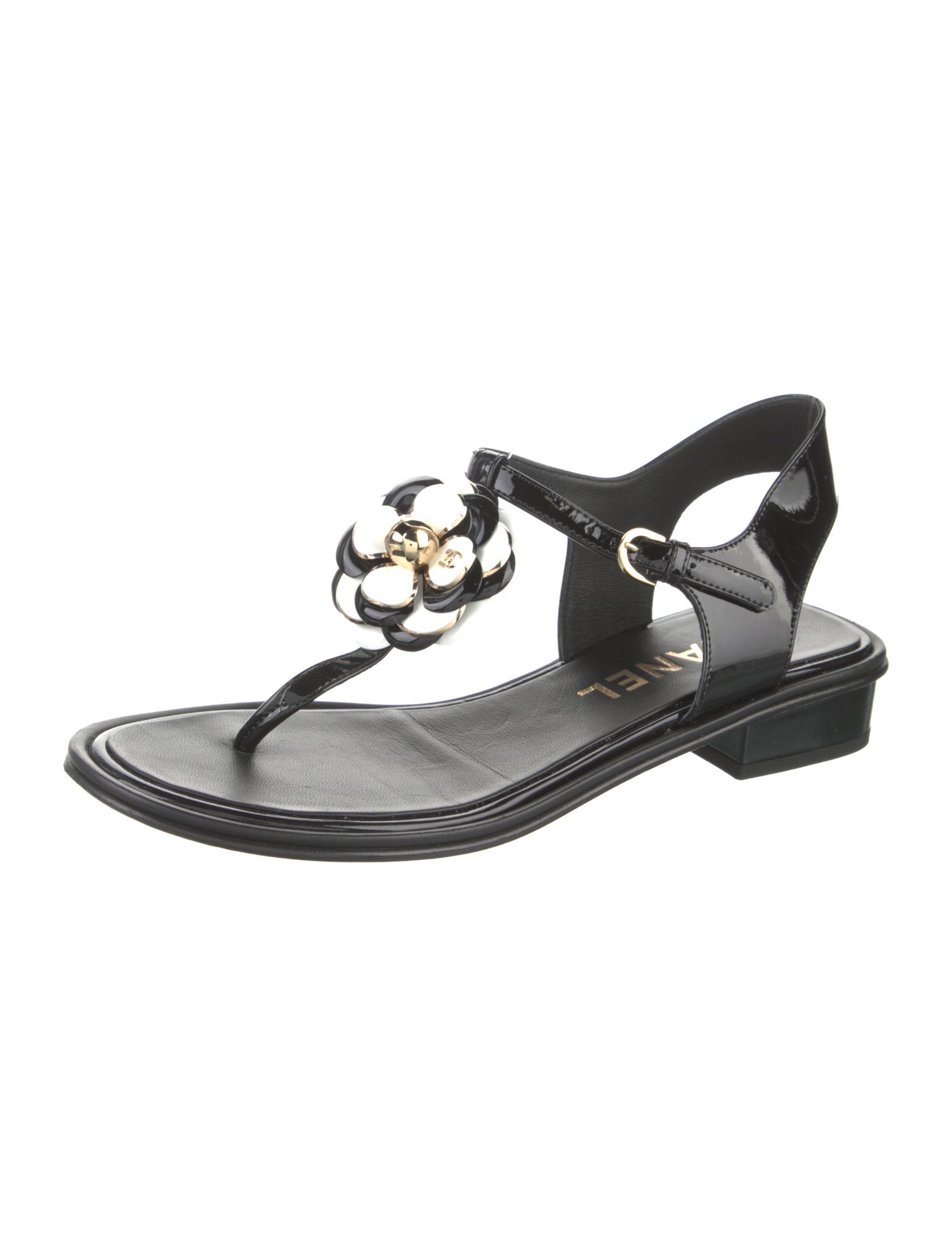 Chanel 2022 Interlocking CC Logo T-Strap Sandals
