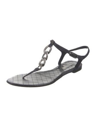 Chanel Interlocking CC Logo Chain-Link Accents T-Strap Sandals