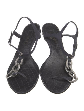 Chanel Interlocking CC Logo Chain-Link Accents T-Strap Sandals