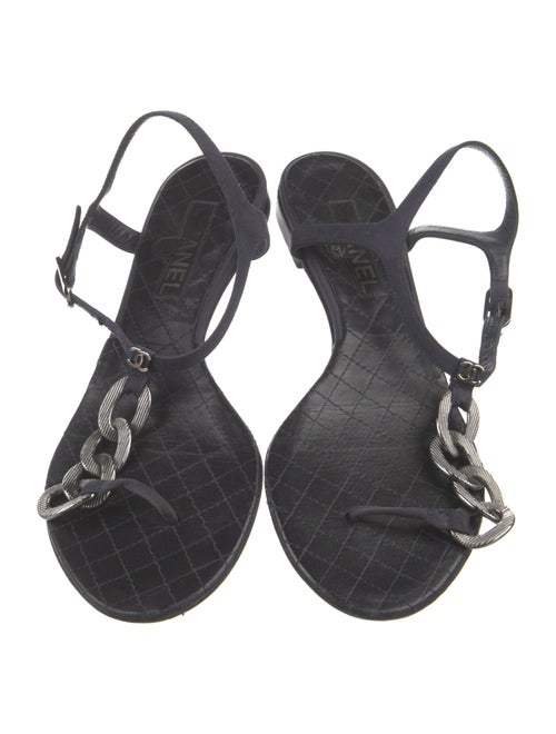 Chanel Interlocking CC Logo Chain-Link Accents T-Strap Sandals