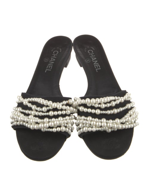 Chanel Faux Pearl Accents Canvas Slides
