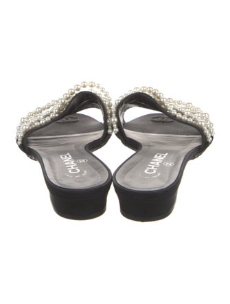 Chanel Faux Pearl Accents Canvas Slides