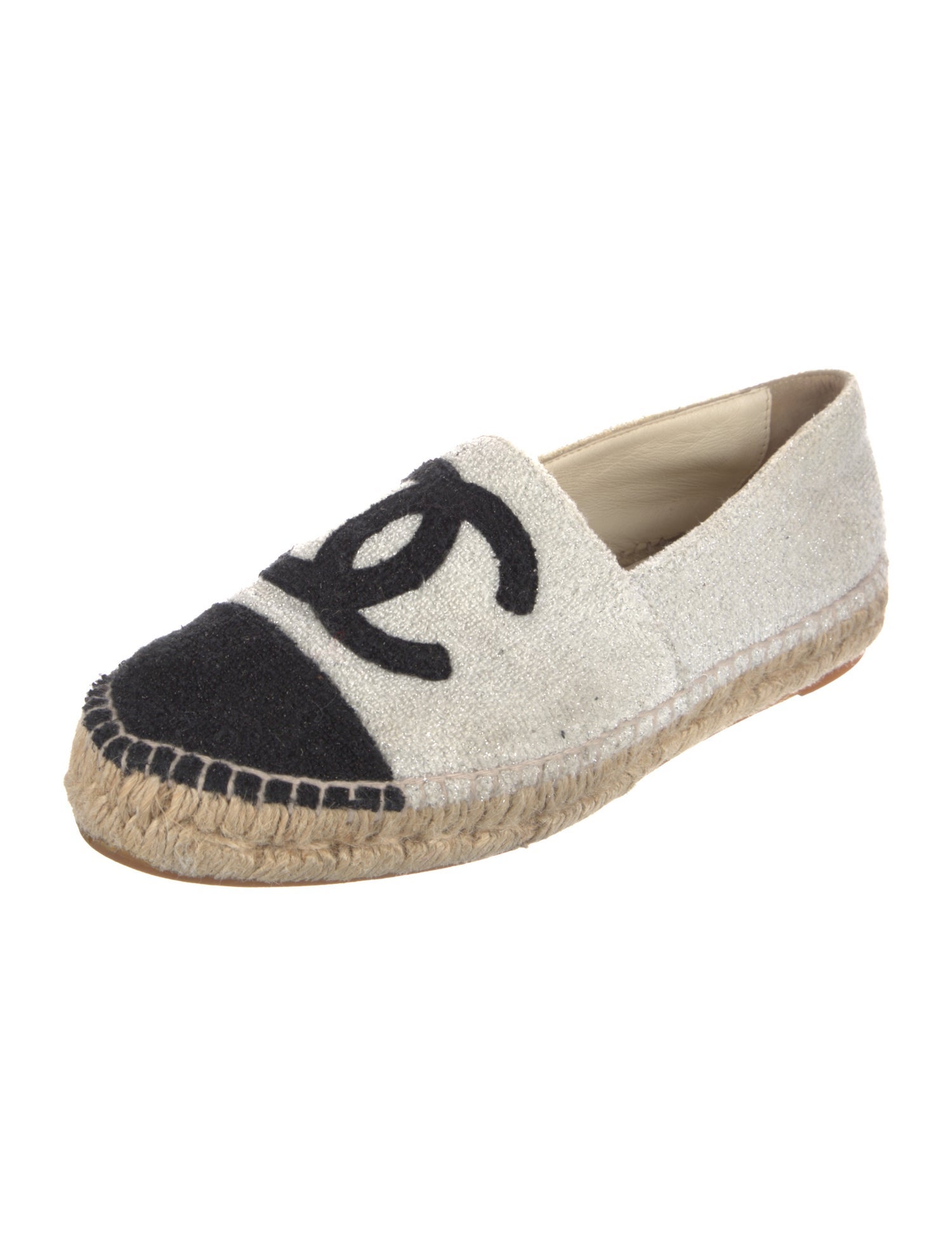 Chanel Interlocking CC Logo Glitter Accents Espadrilles