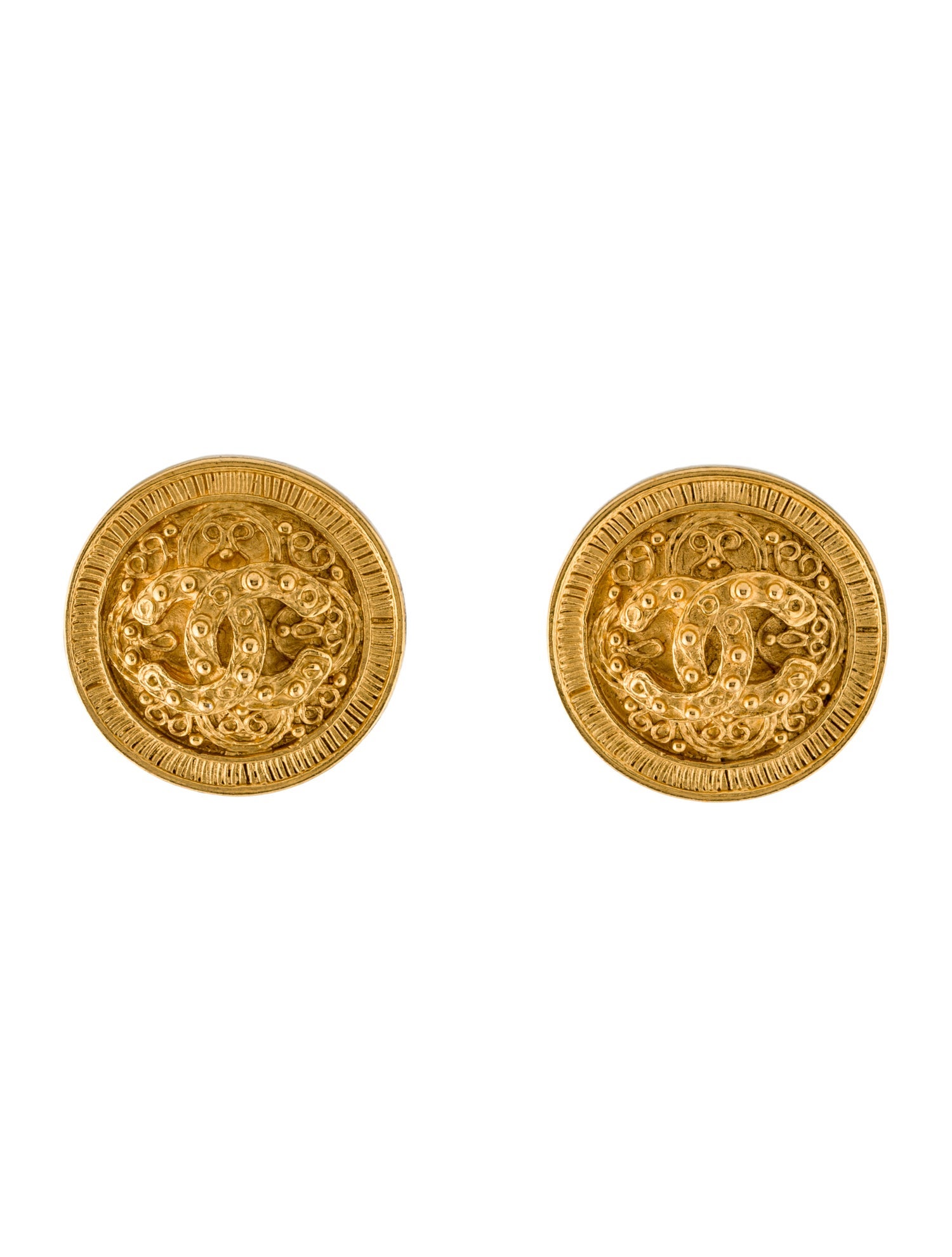 Chanel Vintage Textured CC Clip-On Earrings