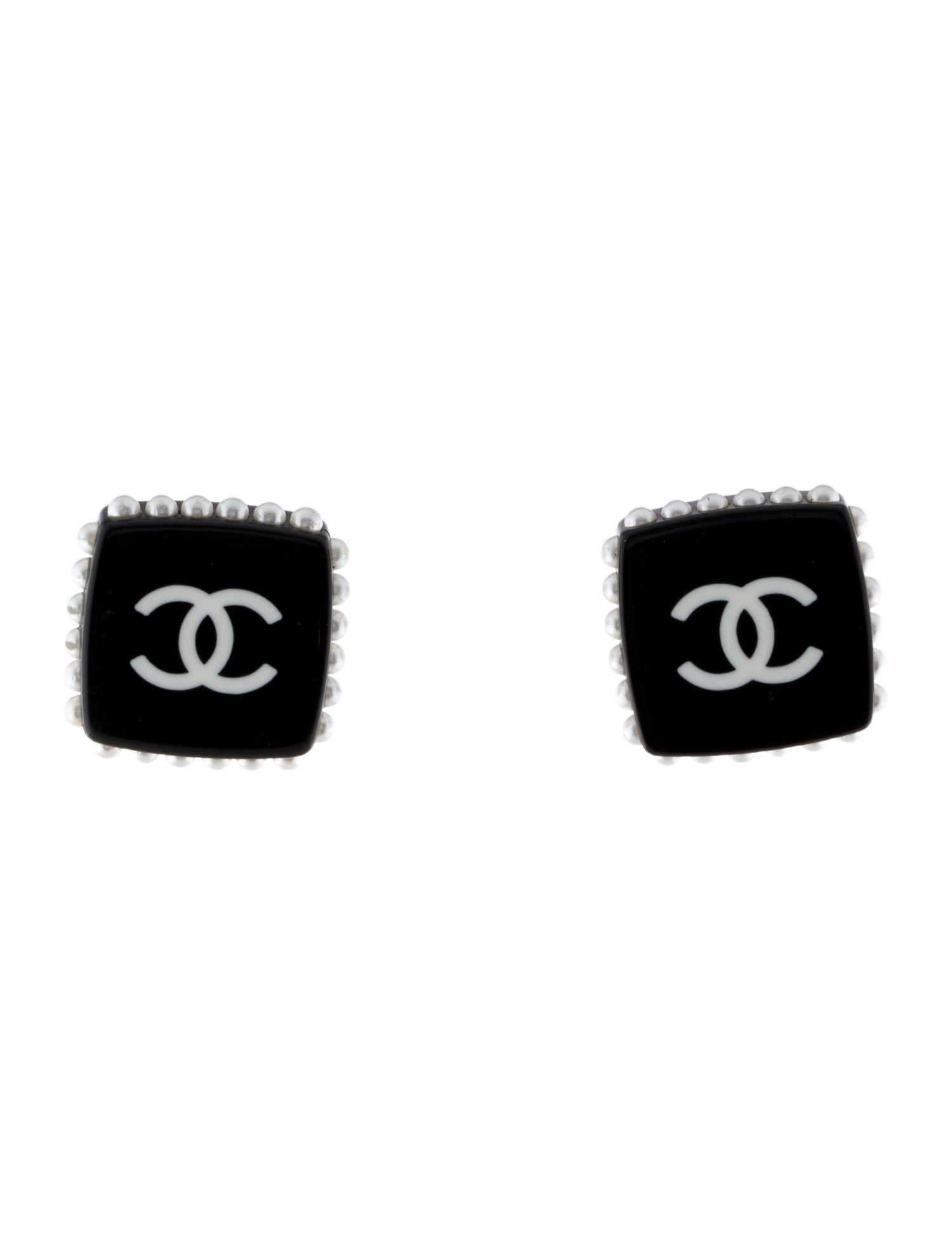 Chanel Faux Pearl & Resin CC Stud Earrings