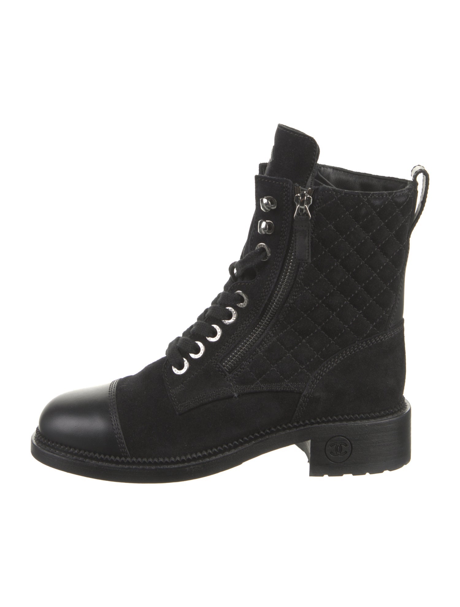 Chanel Interlocking CC Logo Suede Combat Boots