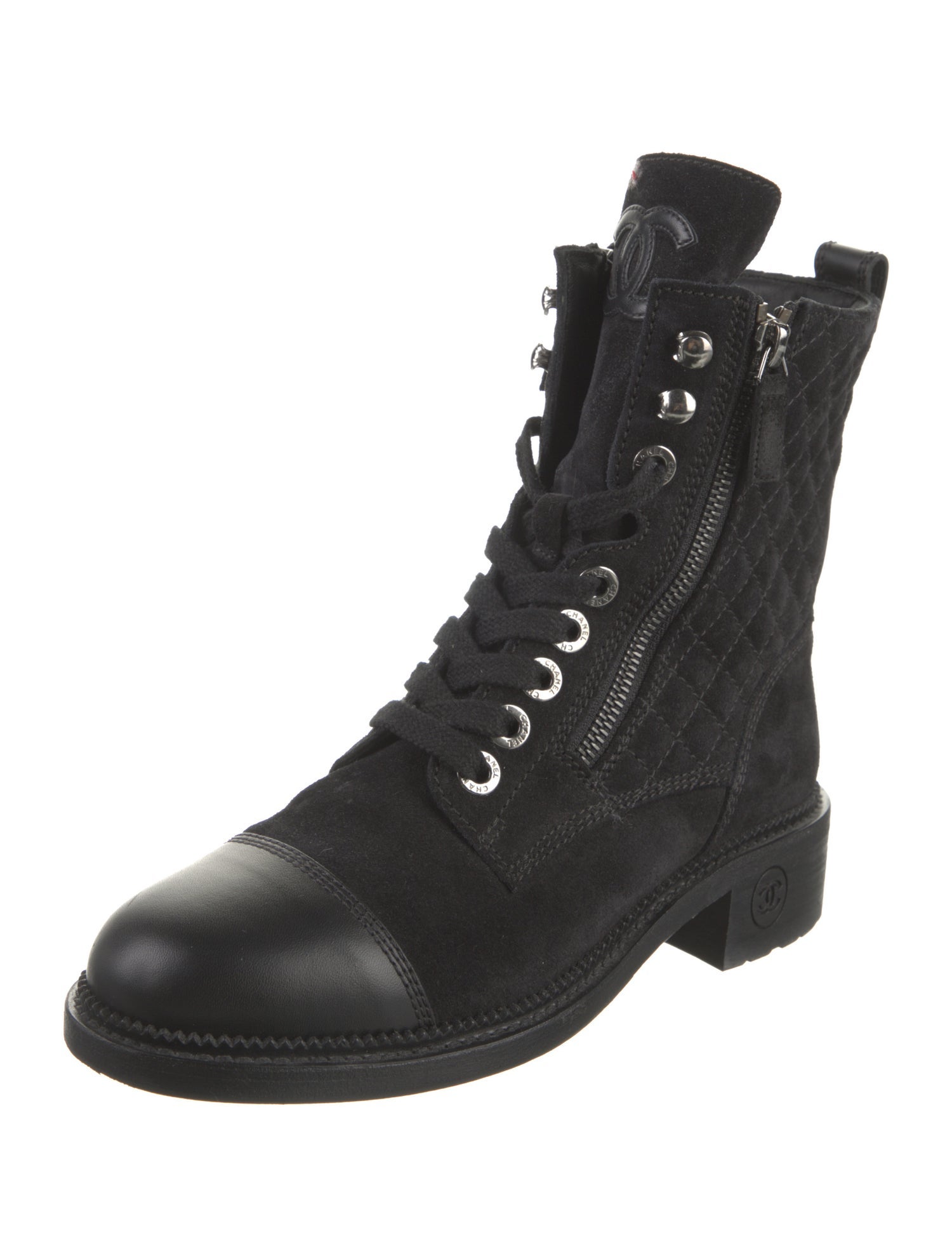 Chanel Interlocking CC Logo Suede Combat Boots